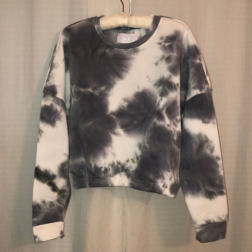 Refuge Athletics L New Crew Crop Tie Dye Cloud Pullover Sweatshirt